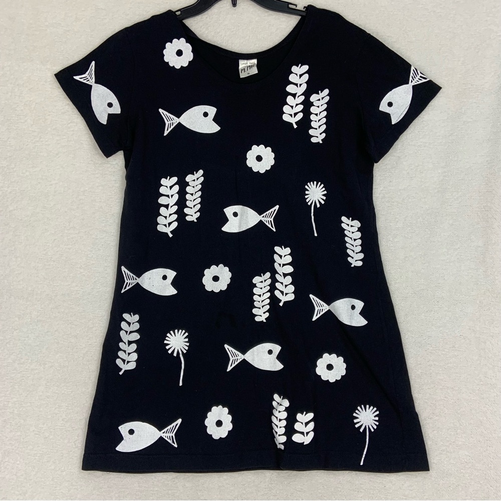 Cotton Fields By M. Mac T-Shirt Dress Polka Dot Fish Cotton Women's Size XL